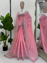 Load image into Gallery viewer, New Festive Wear Pink Color Faux Georgette Sequence n Pearl Work Fancy Designer Saree n Blouse With Stunner Dupatta

