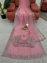 Load image into Gallery viewer, New Festive Wear Pink Color Faux Georgette Sequence n Pearl Work Fancy Designer Saree n Blouse With Stunner Dupatta
