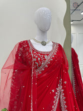 Load image into Gallery viewer, New Wedding Wear Glorious Red Color Faux Georgette Sequence n Pearl Work Fancy Designer Saree Blouse With Stunner Dupatta
