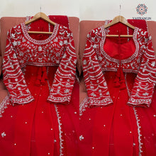 Load image into Gallery viewer, New Wedding Wear Glorious Red Color Faux Georgette Sequence n Pearl Work Fancy Designer Saree Blouse With Stunner Dupatta
