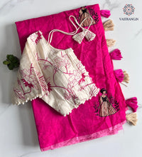 Load image into Gallery viewer, Gorgeous Party Wear Chanderi Cotton Embroidery n Tussels Work Fancy Designer Festive Wear Saree With Stitched Blouse
