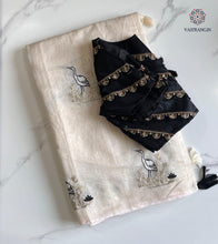 Load image into Gallery viewer, Gorgeous Party Wear Off White Colour Chanderi Cotton Embroidery n Tussels Work Fancy Designer Saree With Stitched Blouse
