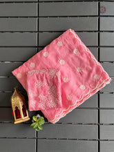 Load image into Gallery viewer, Charming Party Wear Tabi Silk Embroidery Work N Polka Butties Saree With Blouse For Wedding

