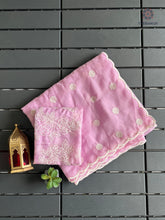 Load image into Gallery viewer, Charming Party Wear Tabi Silk Embroidery Work N Polka Butties Saree With Blouse For Wedding

