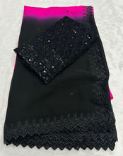 Load image into Gallery viewer, Gorgeous Chiffon Black n Pink Pedding Color Sequence n Cut Work Fancy Designer Saree With Blouse Piece
