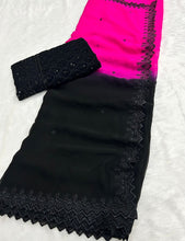 Load image into Gallery viewer, Gorgeous Chiffon Black n Pink Pedding Color Sequence n Cut Work Fancy Designer Saree With Blouse Piece
