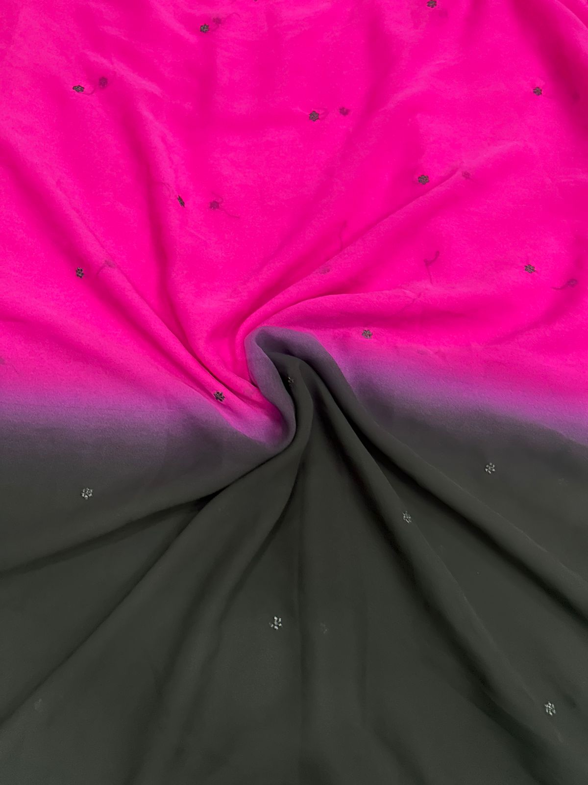 Gorgeous Chiffon Black n Pink Pedding Color Sequence n Cut Work Fancy Designer Saree With Blouse Piece
