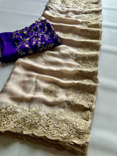Load image into Gallery viewer, New Wedding Wear Golden Color Pure Satin Chiffon Heavy Embroidery Work Fancy Designer Saree With Blouse
