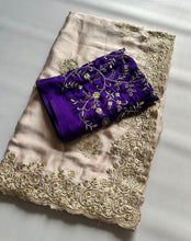 Load image into Gallery viewer, New Wedding Wear Golden Color Pure Satin Chiffon Heavy Embroidery Work Fancy Designer Saree With Blouse
