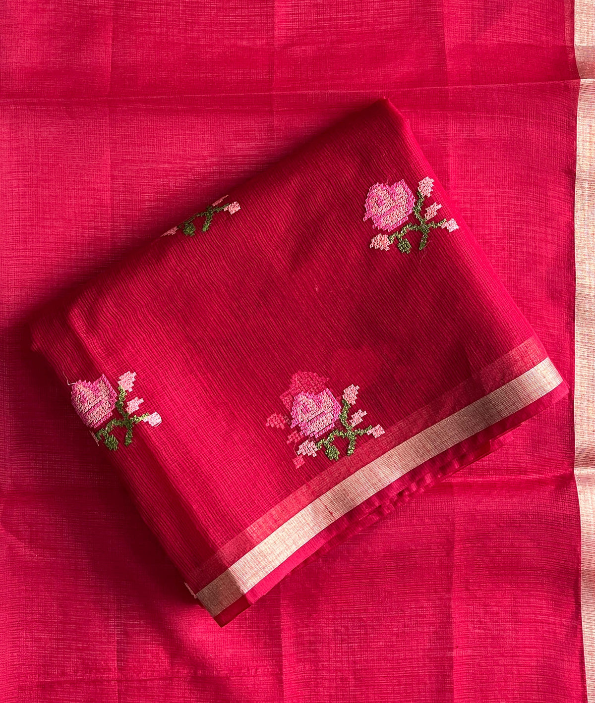 New Wedding Wear Pure Kota Doriya with embroidery work flower on all over the saree with Unstitched Blouse Piece
