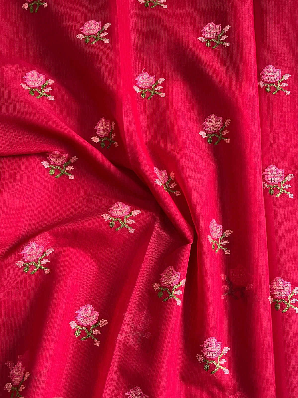 New Wedding Wear Pure Kota Doriya with embroidery work flower on all over the saree with Unstitched Blouse Piece