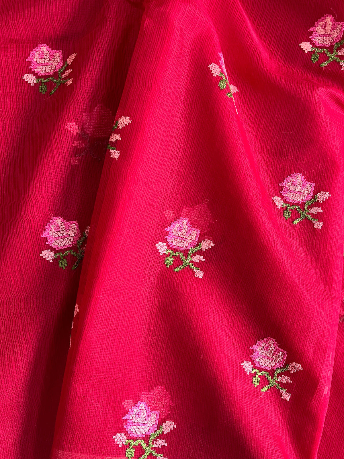 New Wedding Wear Pure Kota Doriya with embroidery work flower on all over the saree with Unstitched Blouse Piece