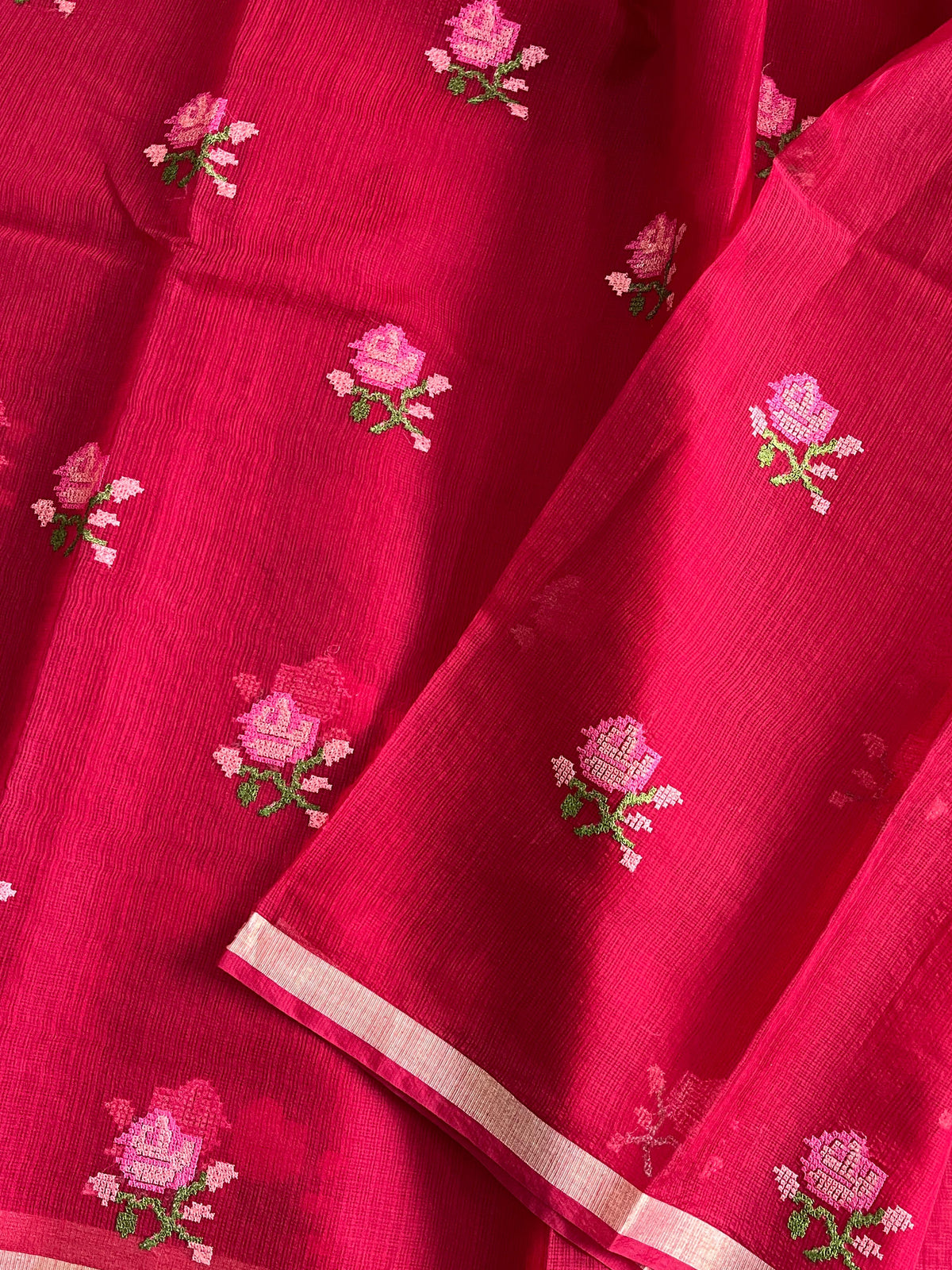 New Wedding Wear Pure Kota Doriya with embroidery work flower on all over the saree with Unstitched Blouse Piece