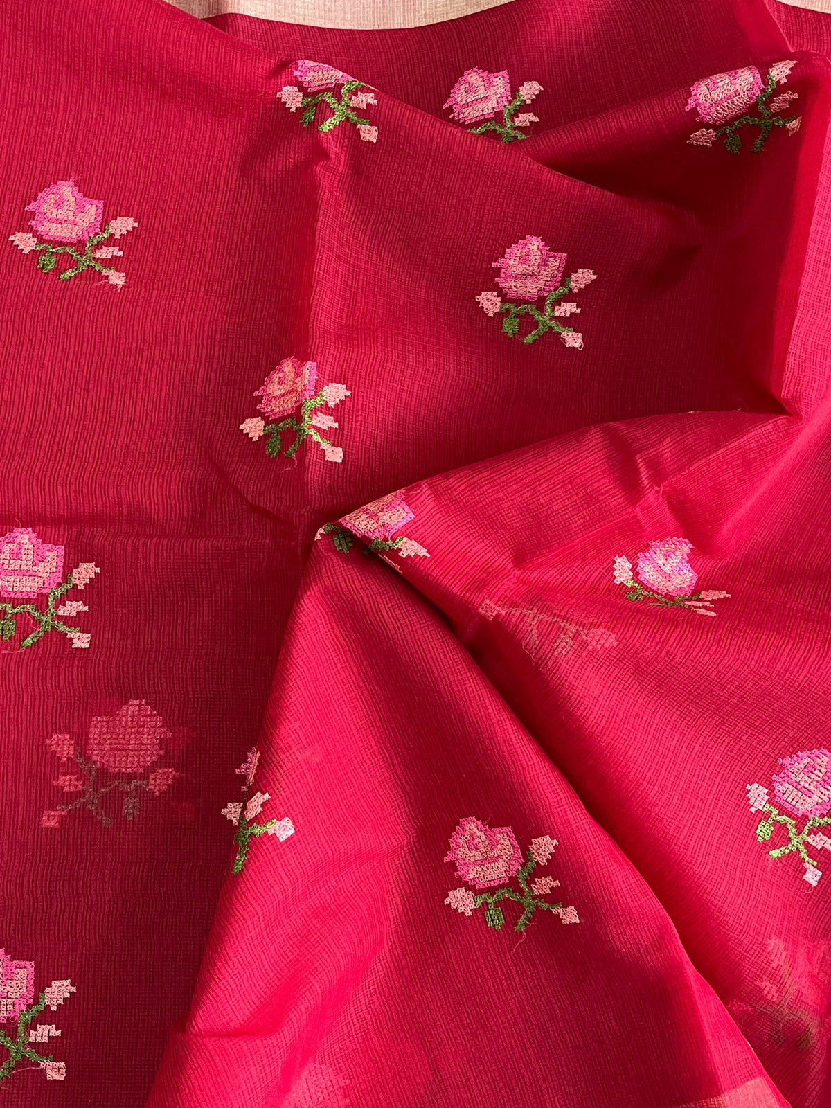 New Wedding Wear Pure Kota Doriya with embroidery work flower on all over the saree with Unstitched Blouse Piece