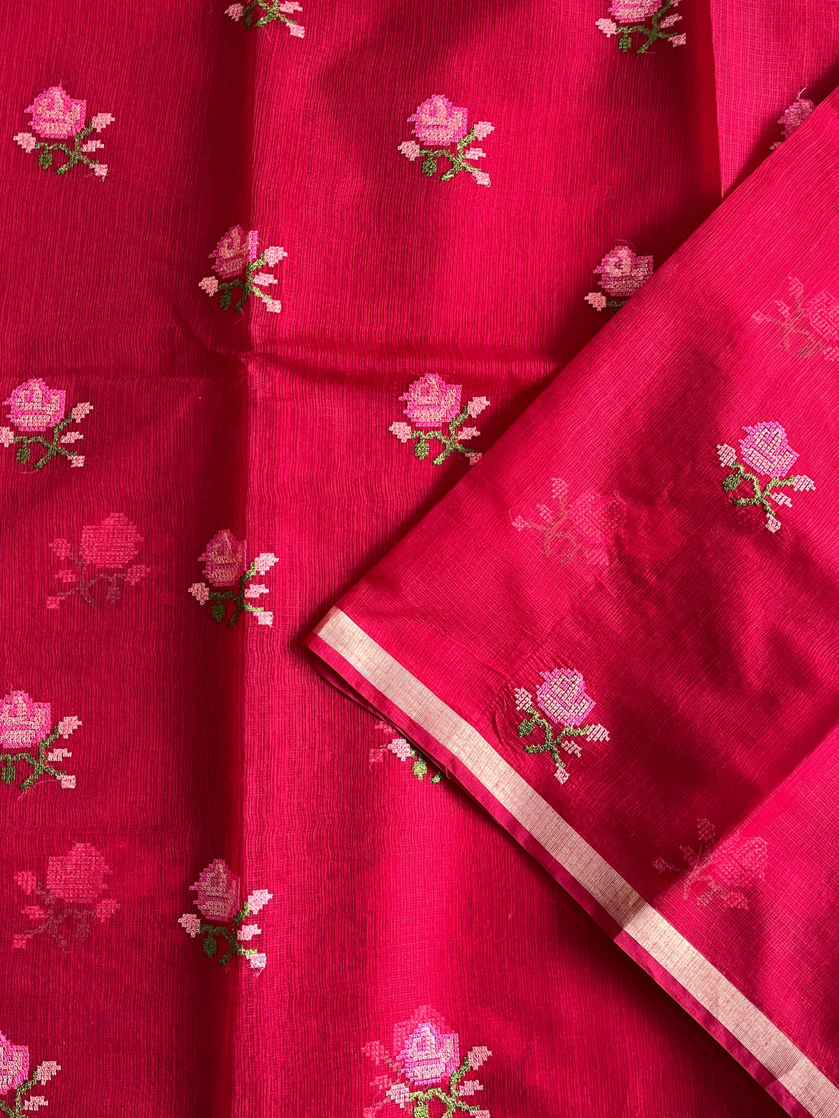 New Wedding Wear Pure Kota Doriya with embroidery work flower on all over the saree with Unstitched Blouse Piece