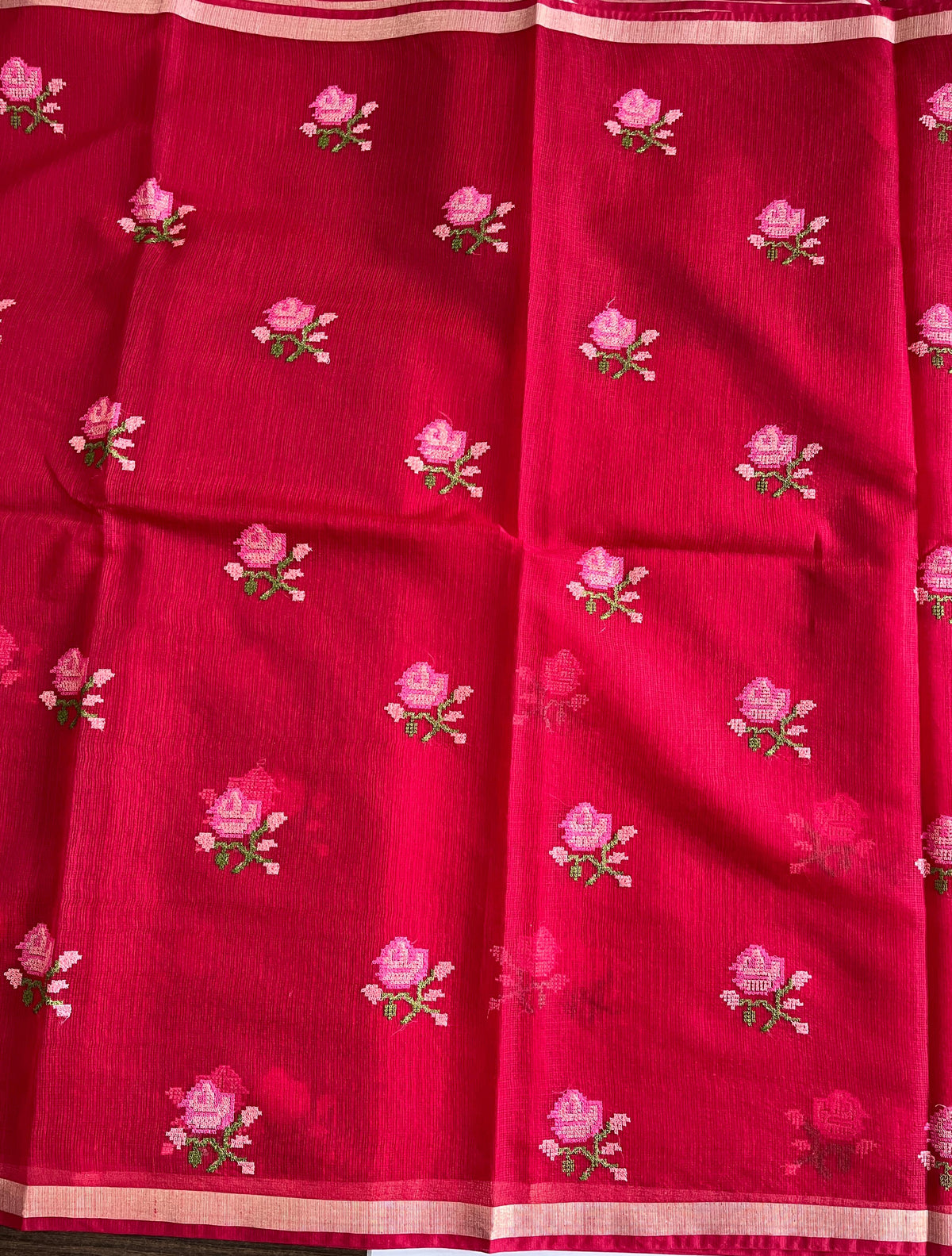 New Wedding Wear Pure Kota Doriya with embroidery work flower on all over the saree with Unstitched Blouse Piece