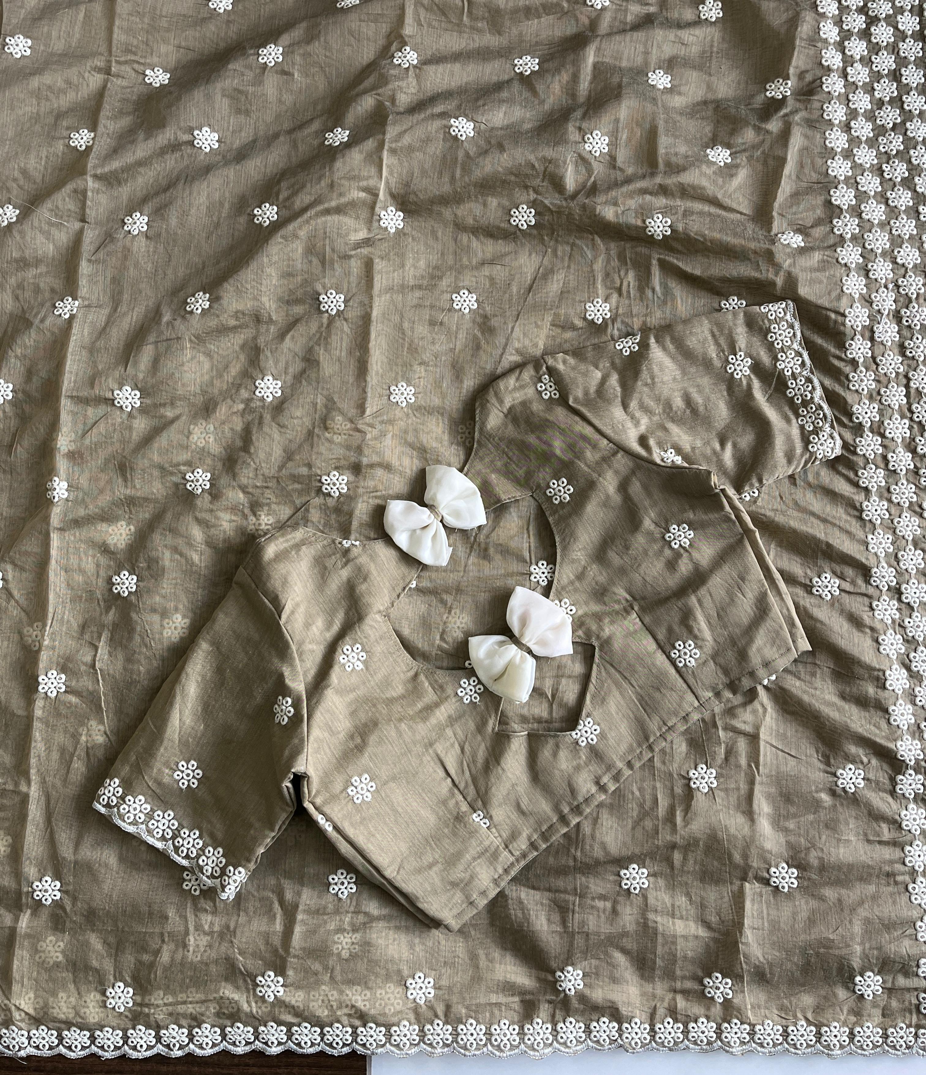 Elegant Function Wear Chanderi Cotton White Thread Work Fancy Designer Saree With Unstitched Blouse