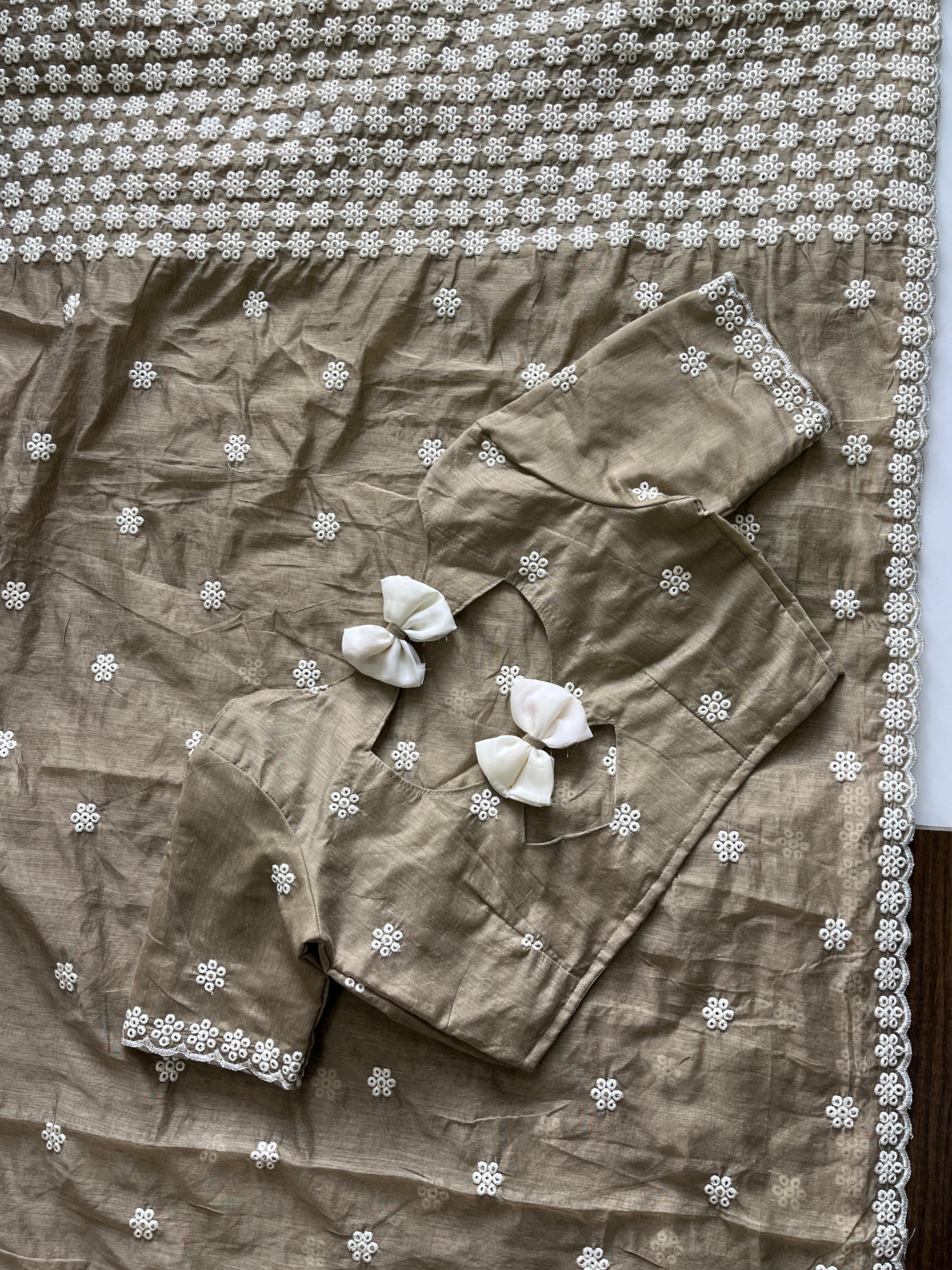 Elegant Function Wear Chanderi Cotton White Thread Work Fancy Designer Saree With Unstitched Blouse