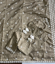 Load image into Gallery viewer, Elegant Function Wear Chanderi Cotton White Thread Work Fancy Designer Saree With Unstitched Blouse
