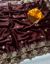 Load image into Gallery viewer, New Festive Wear Satin Chiffon Silk Embroidery n Cut Work Fancy Designer Saree With Blouse Piece
