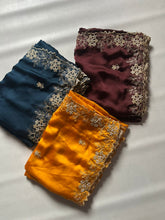 Load image into Gallery viewer, New Festive Wear Satin Chiffon Silk Embroidery n Cut Work Fancy Designer Saree With Blouse Piece
