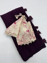 Load image into Gallery viewer, Breathtaking Wine Color Shimmer Nora Weaving Chex Fabric With Tassels Work Saree With Stitched Blouse
