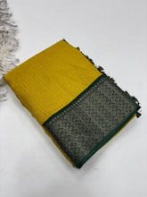 Load image into Gallery viewer, Surreptitious Yellow Color Pure Dola Silk Jacquard Weaving With Tassles Work Fancy Designer Saree With Classic Blouse Piece
