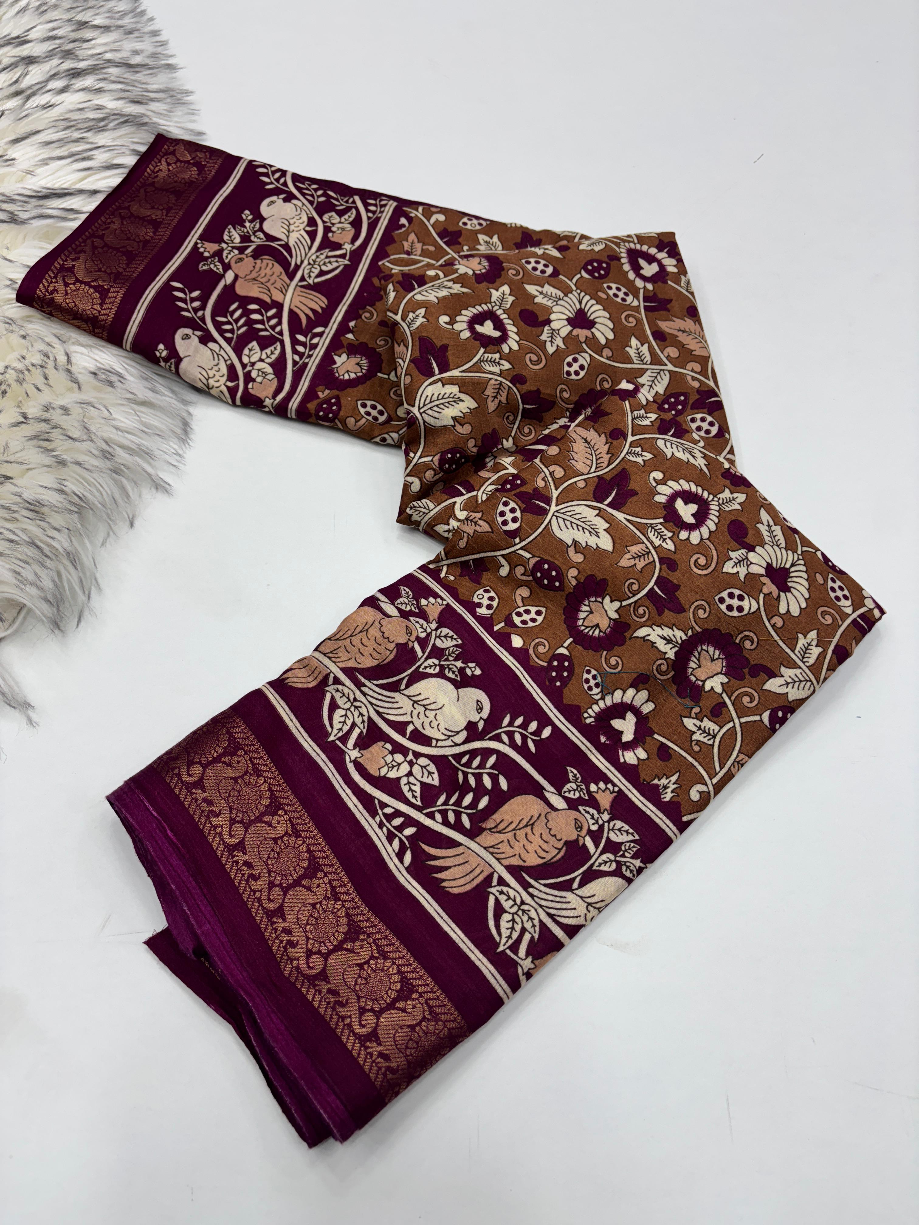 Dazzling Party Wear Pure Mangalkari Viscose Silk Print With Jacquard Work Rich Pallu Fancy Designer Saree For Women