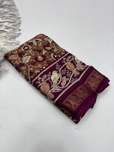 Load image into Gallery viewer, Dazzling Party Wear Pure Mangalkari Viscose Silk Print With Jacquard Work Rich Pallu Fancy Designer Saree For Women

