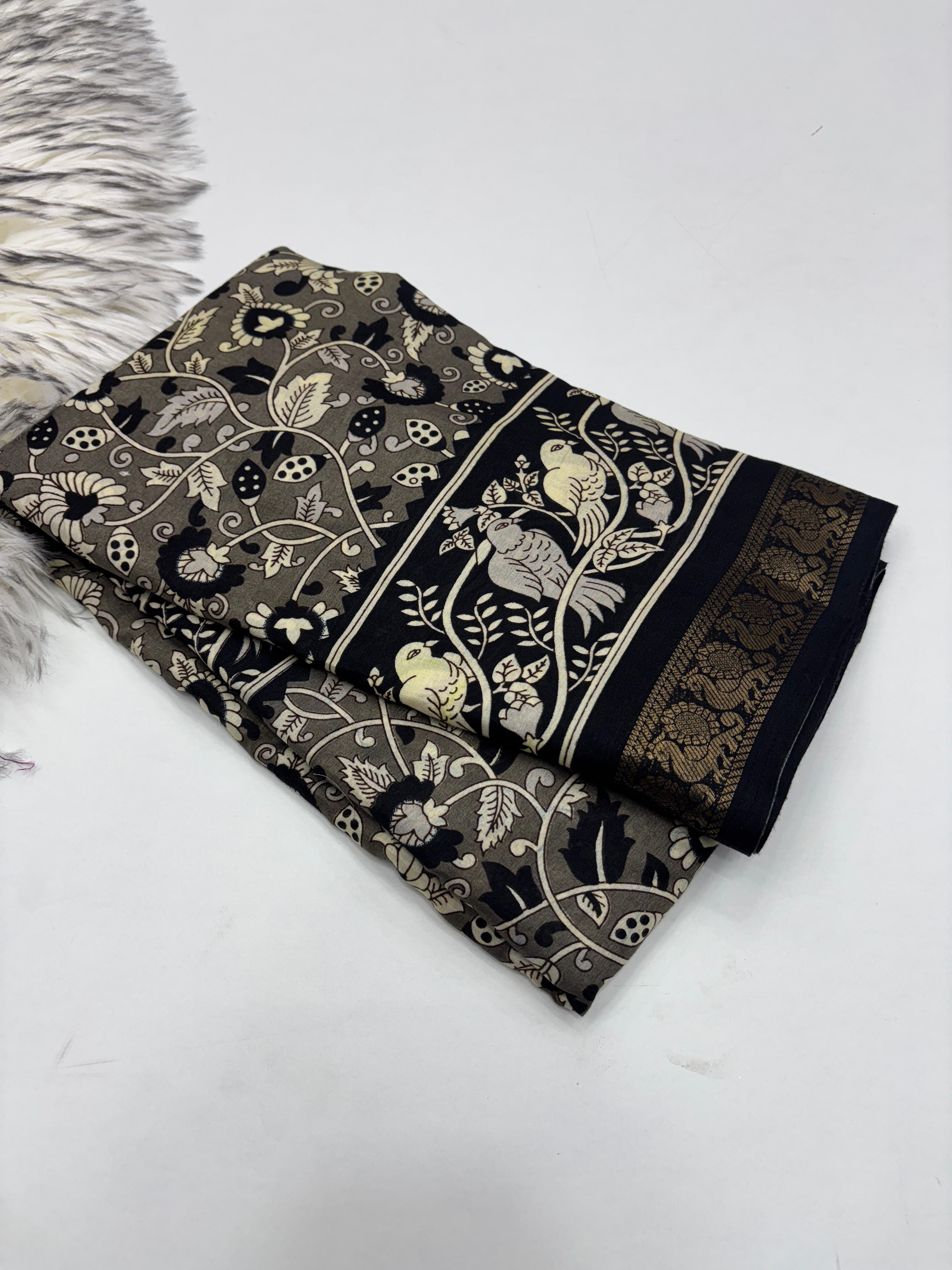 Dazzling Party Wear Pure Mangalkari Viscose Silk Print With Jacquard Work Rich Pallu Fancy Designer Saree For Women