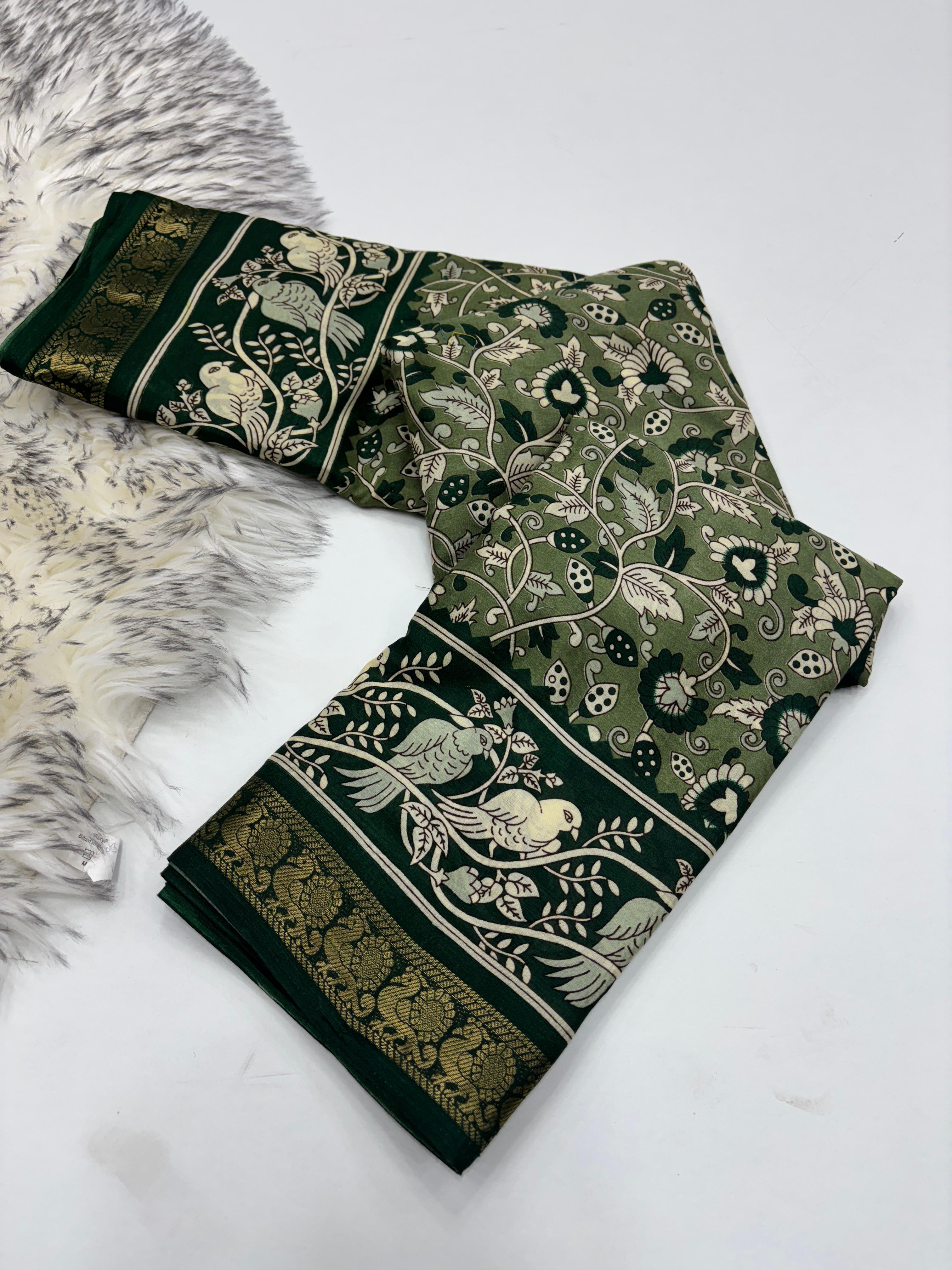 Dazzling Party Wear Pure Mangalkari Viscose Silk Print With Jacquard Work Rich Pallu Fancy Designer Saree For Women
