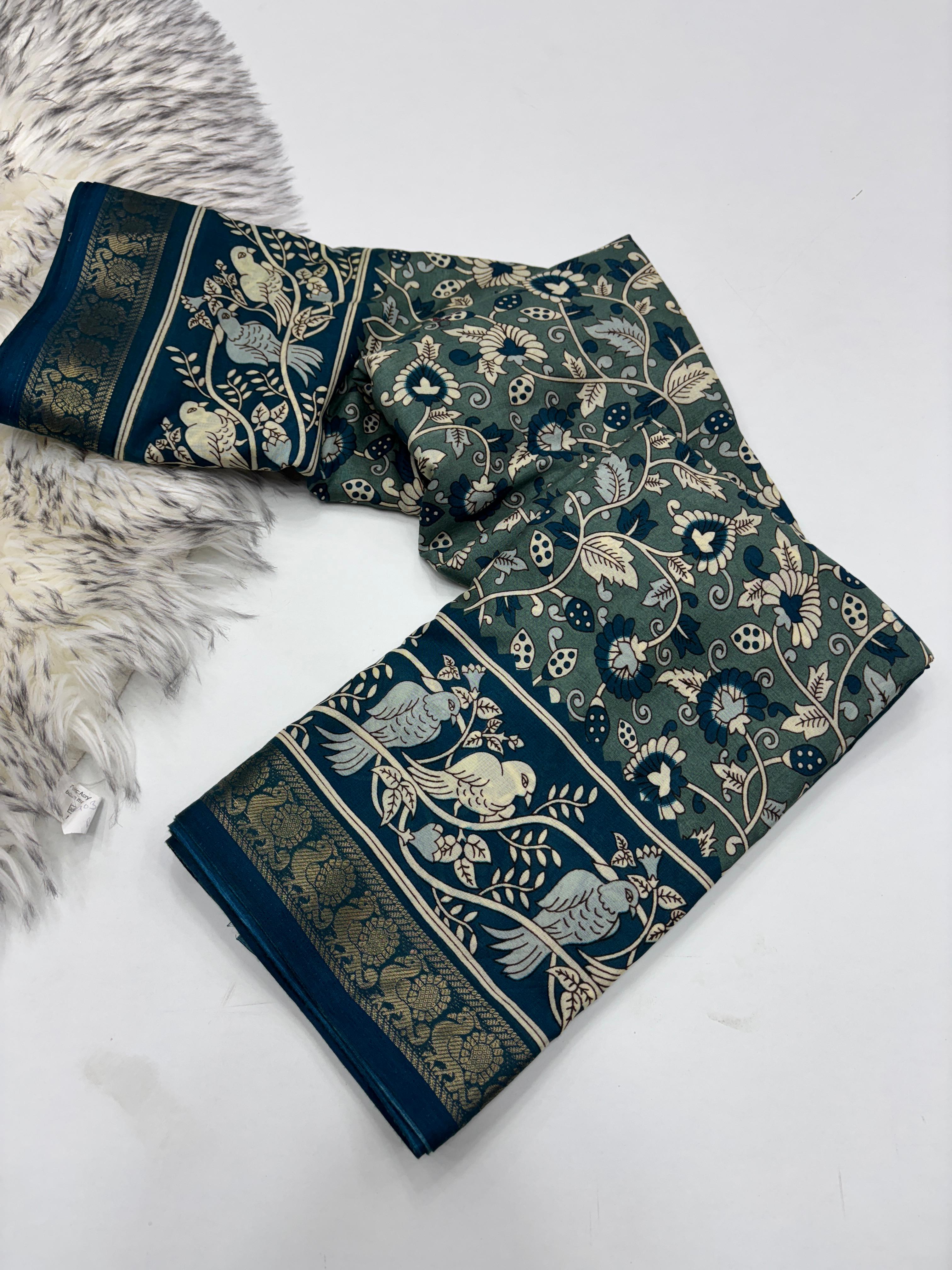 Dazzling Party Wear Pure Mangalkari Viscose Silk Print With Jacquard Work Rich Pallu Fancy Designer Saree For Women