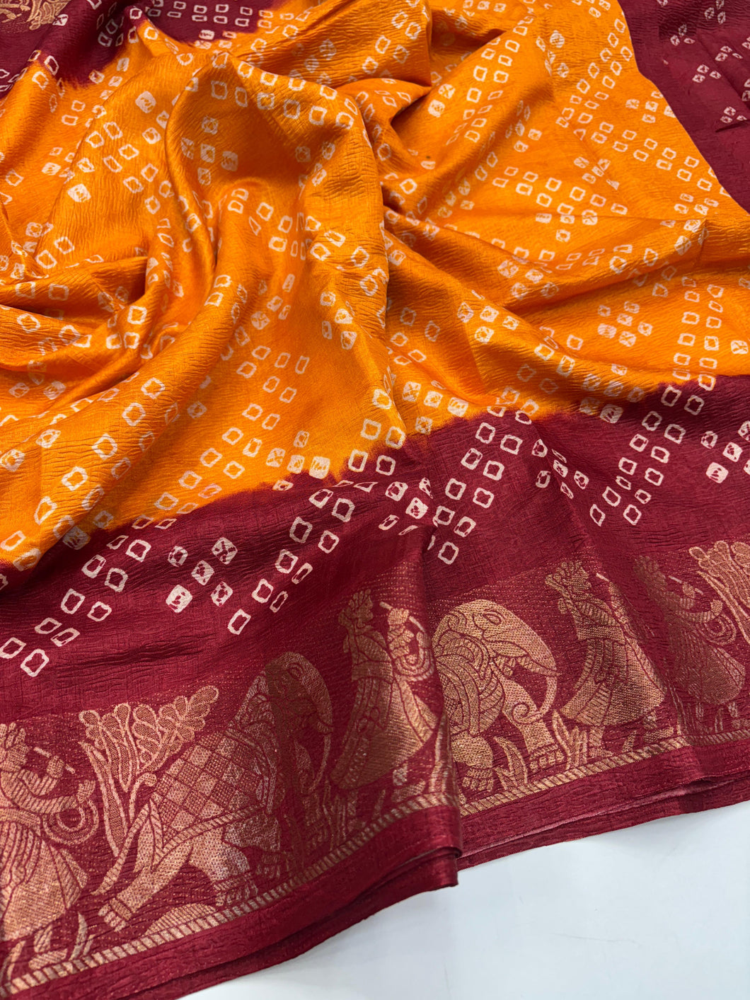 New Wedding Wear Pure Dola Crush Silk Jacquard Weaving n Print Work Fancy Designer Saree