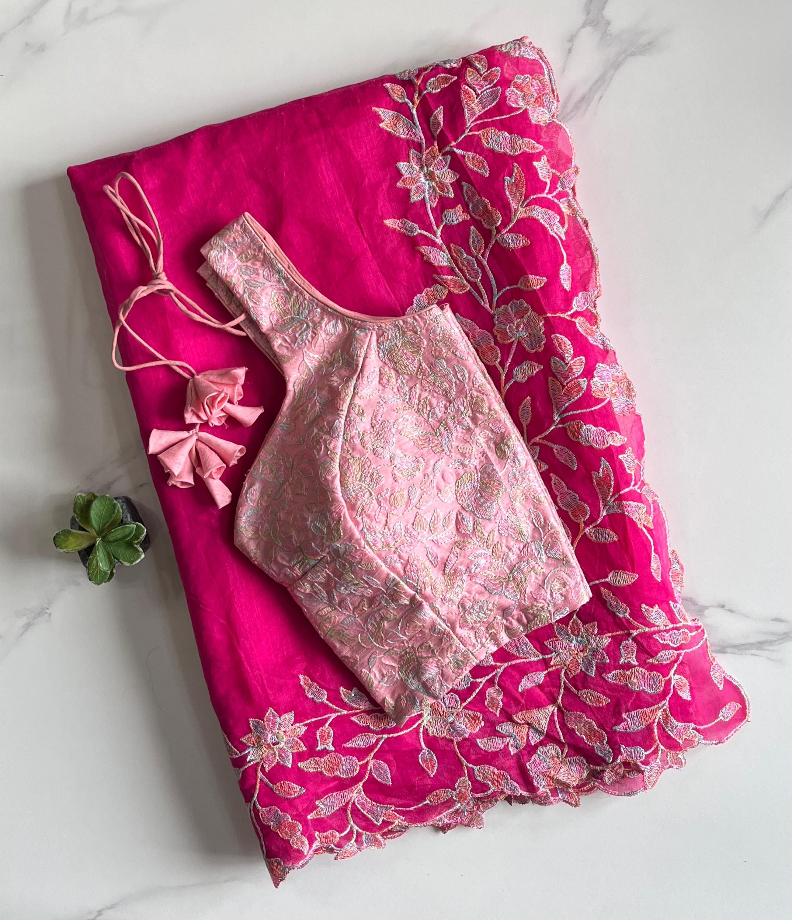 Incredible Pink Color Chanderi Cotton Embrodiery n Cut Work Fancy Designer Saree With Stunning Unstitched Blouse