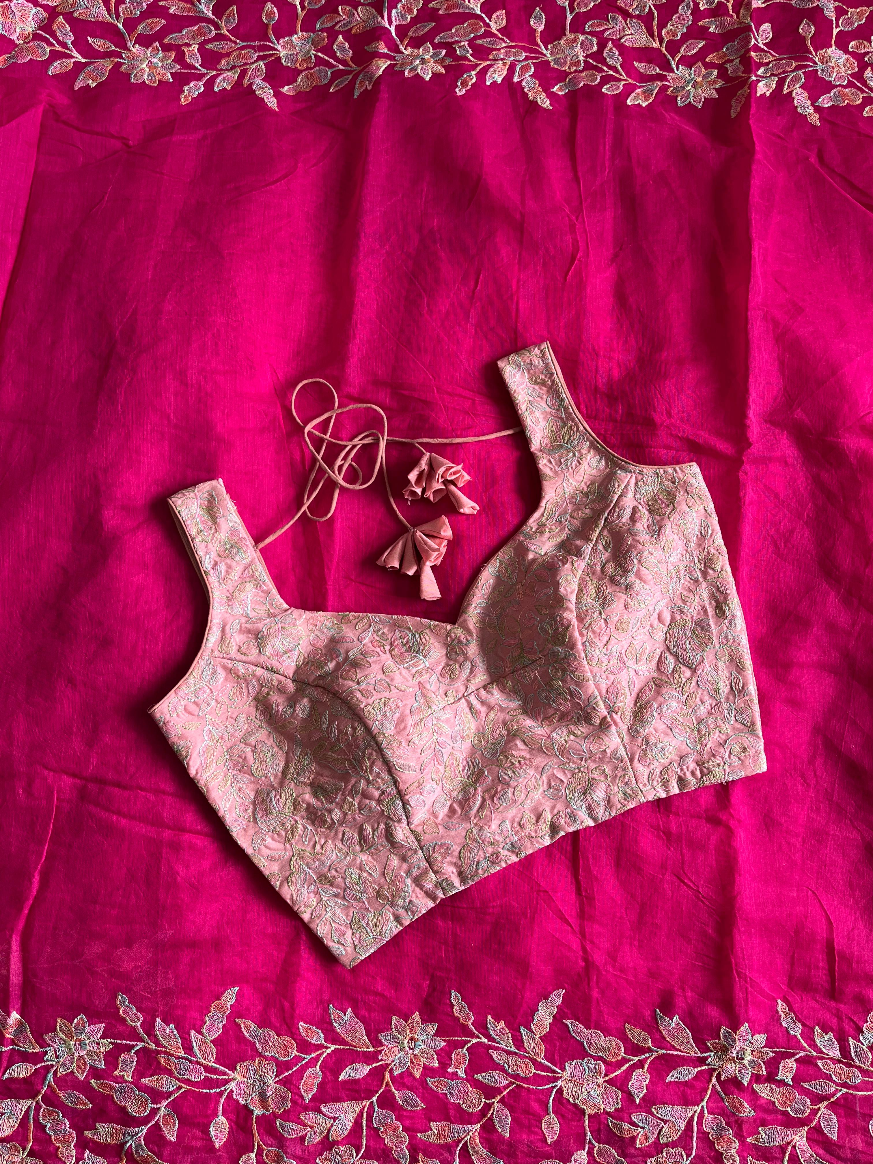 Incredible Pink Color Chanderi Cotton Embrodiery n Cut Work Fancy Designer Saree With Stunning Unstitched Blouse