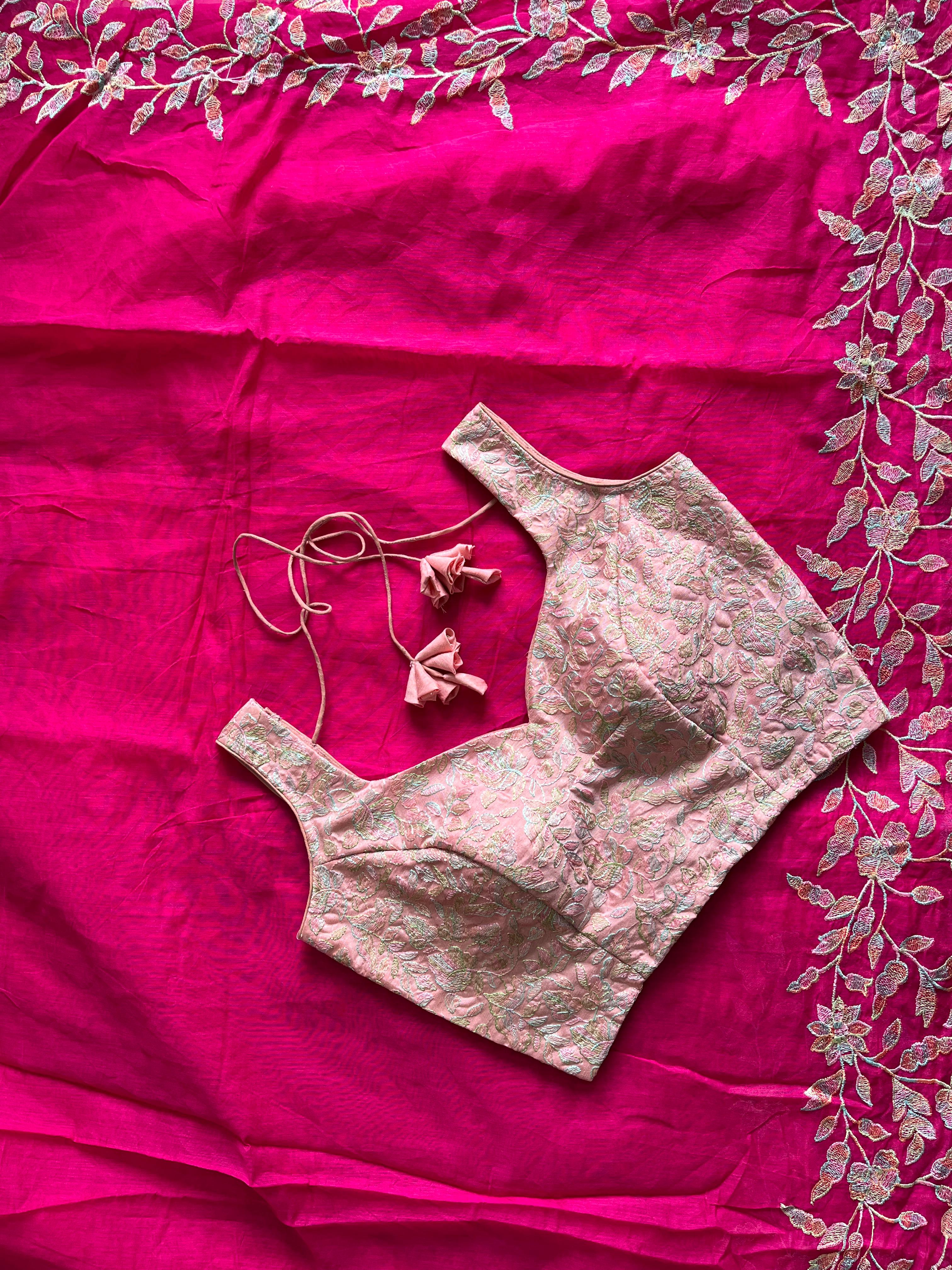 Incredible Pink Color Chanderi Cotton Embrodiery n Cut Work Fancy Designer Saree With Stunning Unstitched Blouse