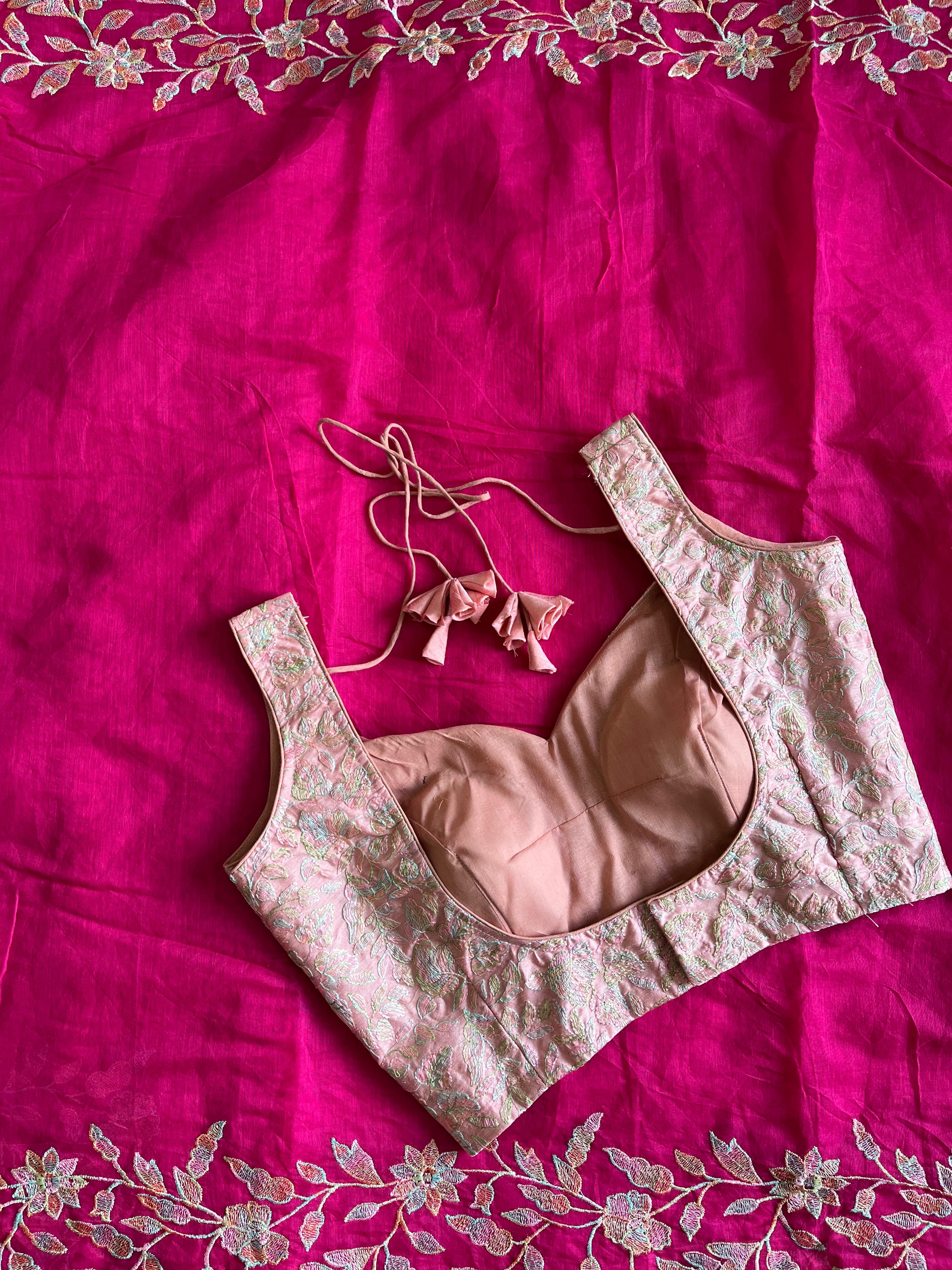 Incredible Pink Color Chanderi Cotton Embrodiery n Cut Work Fancy Designer Saree With Stunning Unstitched Blouse