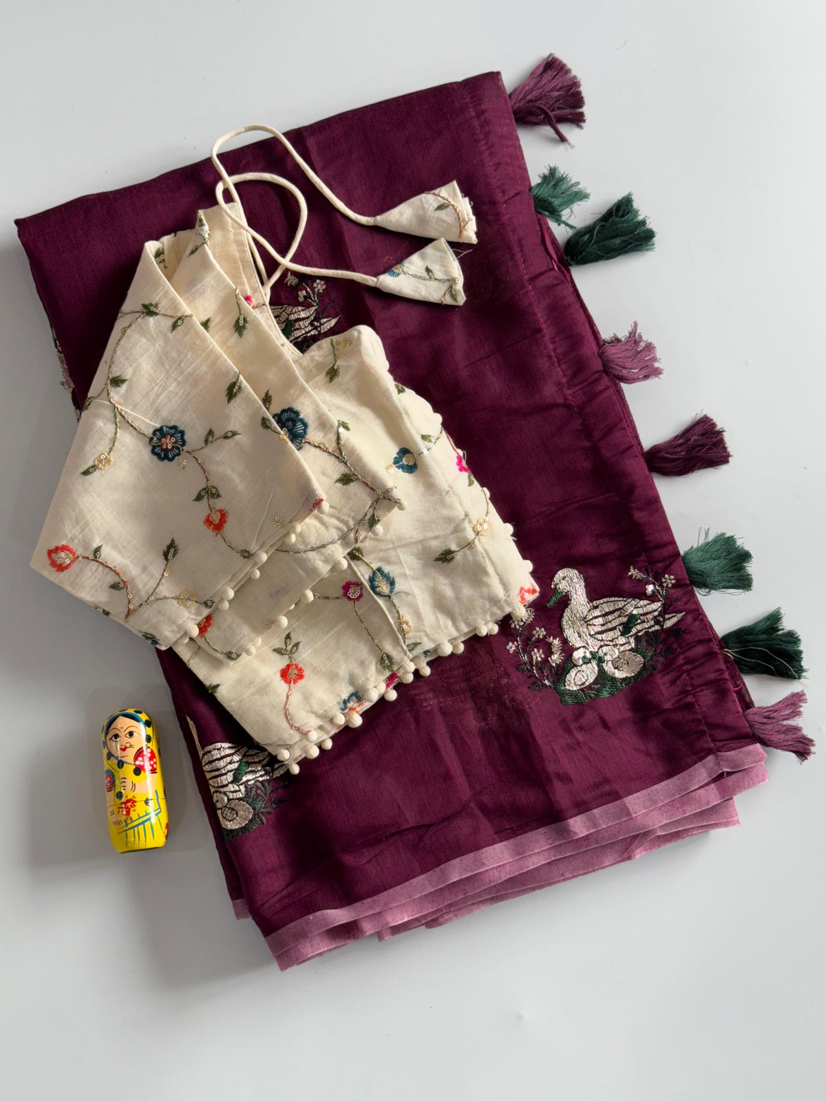 Elegant Chanderi Cotton Embroidery n Tussels Work Fancy Designer Function Wear Saree With Stitched Blouse