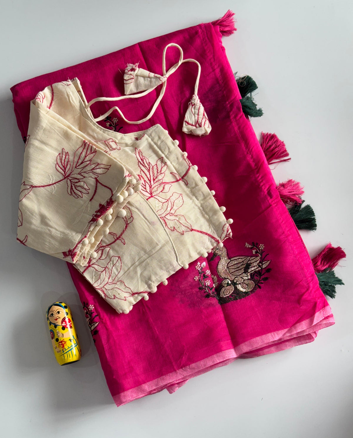 Elegant Chanderi Cotton Embroidery n Tussels Work Fancy Designer Function Wear Saree With Stitched Blouse