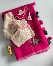 Load image into Gallery viewer, Elegant Chanderi Cotton Embroidery n Tussels Work Fancy Designer Function Wear Saree With Stitched Blouse
