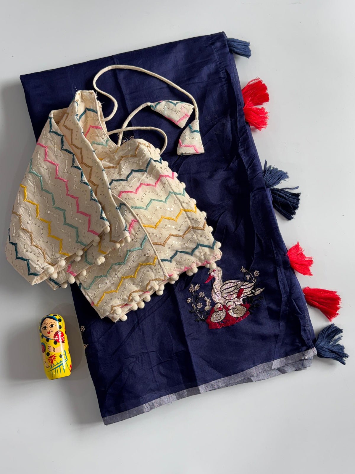 Elegant Chanderi Cotton Embroidery n Tussels Work Fancy Designer Function Wear Saree With Stitched Blouse