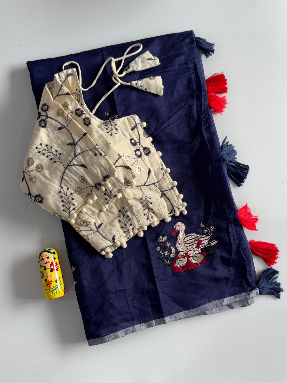 Elegant Chanderi Cotton Embroidery n Tussels Work Fancy Designer Function Wear Saree With Stitched Blouse
