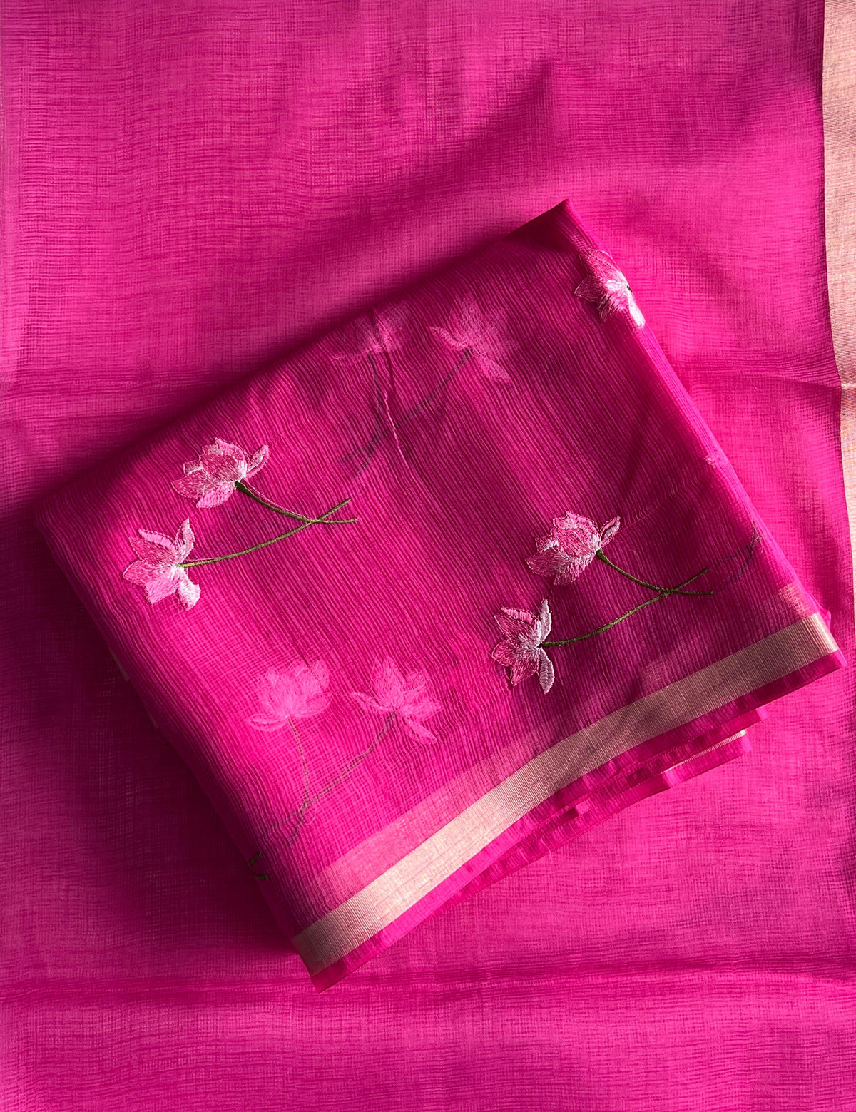 Groovy Pink Color Pure Kota Doriya Embroidery n Zari Border Work Fancy Designer Saree with Unstitched Blouse Piece