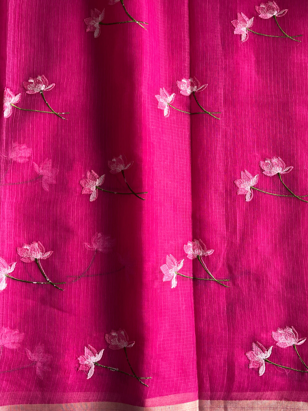 Groovy Pink Color Pure Kota Doriya Embroidery n Zari Border Work Fancy Designer Saree with Unstitched Blouse Piece
