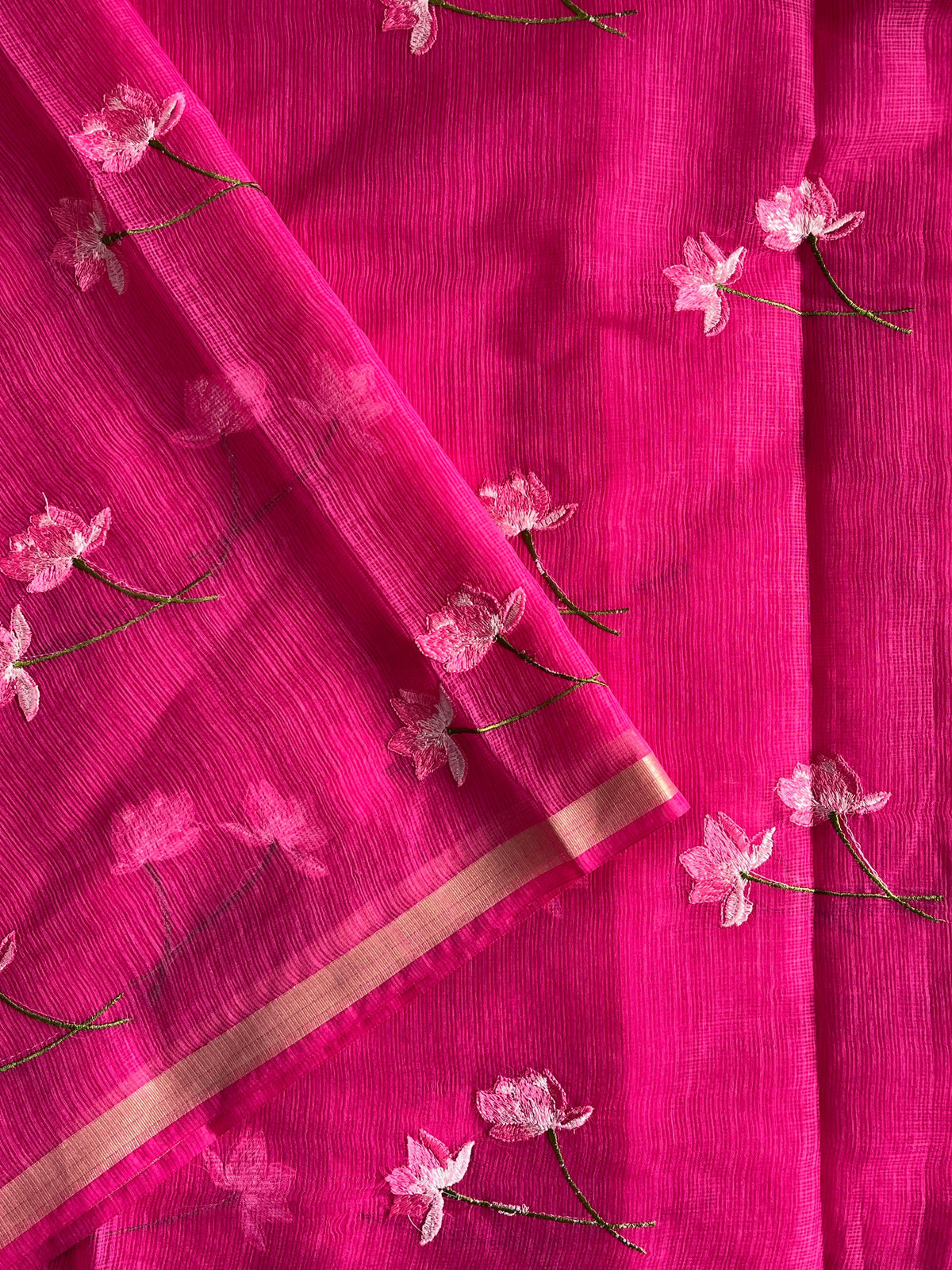 Groovy Pink Color Pure Kota Doriya Embroidery n Zari Border Work Fancy Designer Saree with Unstitched Blouse Piece