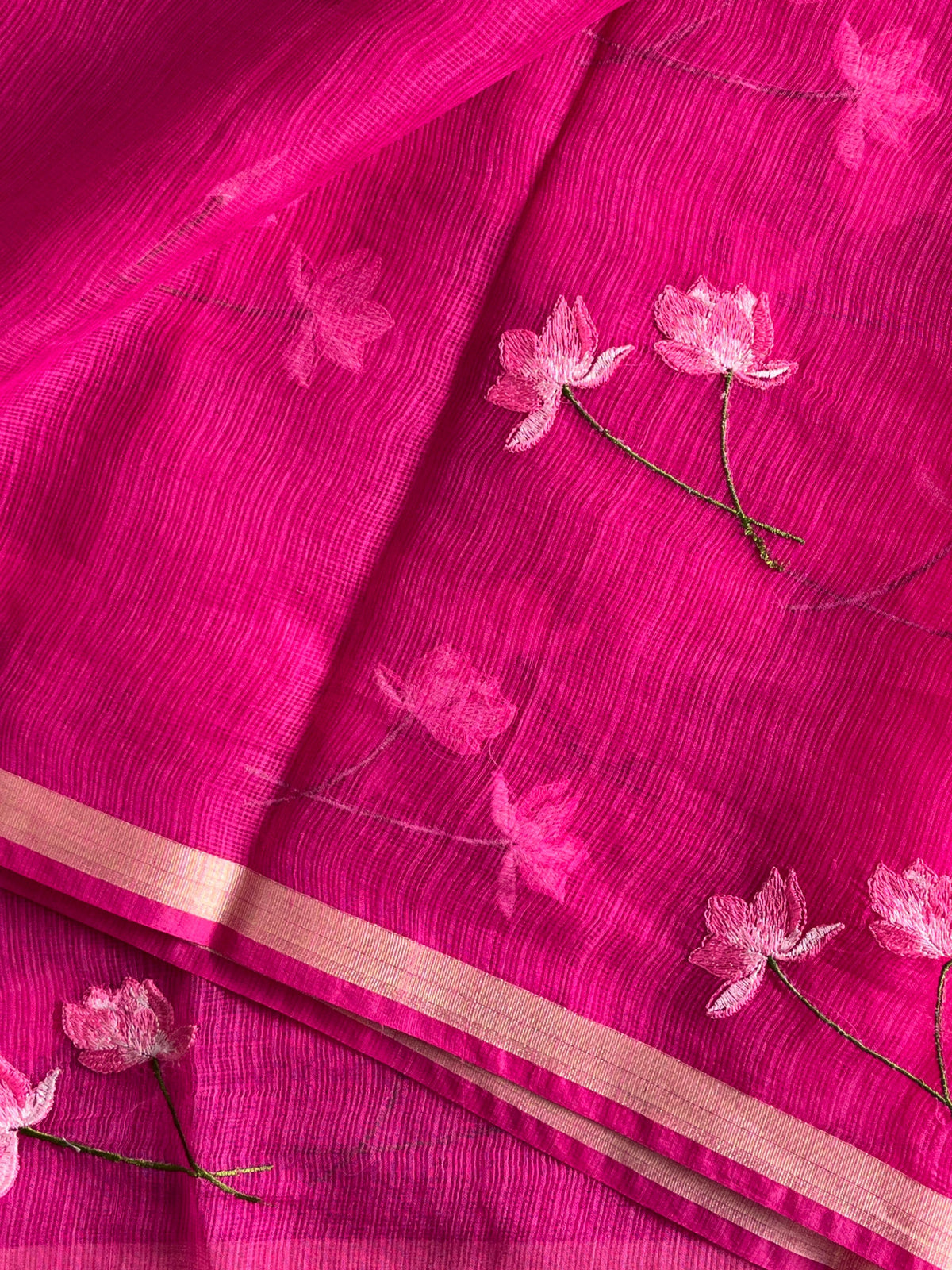 Groovy Pink Color Pure Kota Doriya Embroidery n Zari Border Work Fancy Designer Saree with Unstitched Blouse Piece