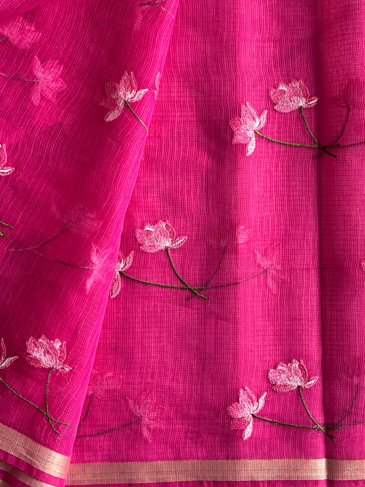 Groovy Pink Color Pure Kota Doriya Embroidery n Zari Border Work Fancy Designer Saree with Unstitched Blouse Piece
