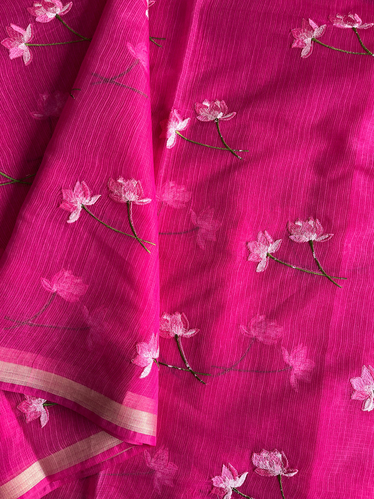 Groovy Pink Color Pure Kota Doriya Embroidery n Zari Border Work Fancy Designer Saree with Unstitched Blouse Piece