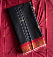 Load image into Gallery viewer, Evocative Black Cotton Silk Jacquard Zari Weaving n Sequence Lace Work Saree With Luxuriant Blouse
