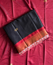 Load image into Gallery viewer, Evocative Black Cotton Silk Jacquard Zari Weaving n Sequence Lace Work Saree With Luxuriant Blouse
